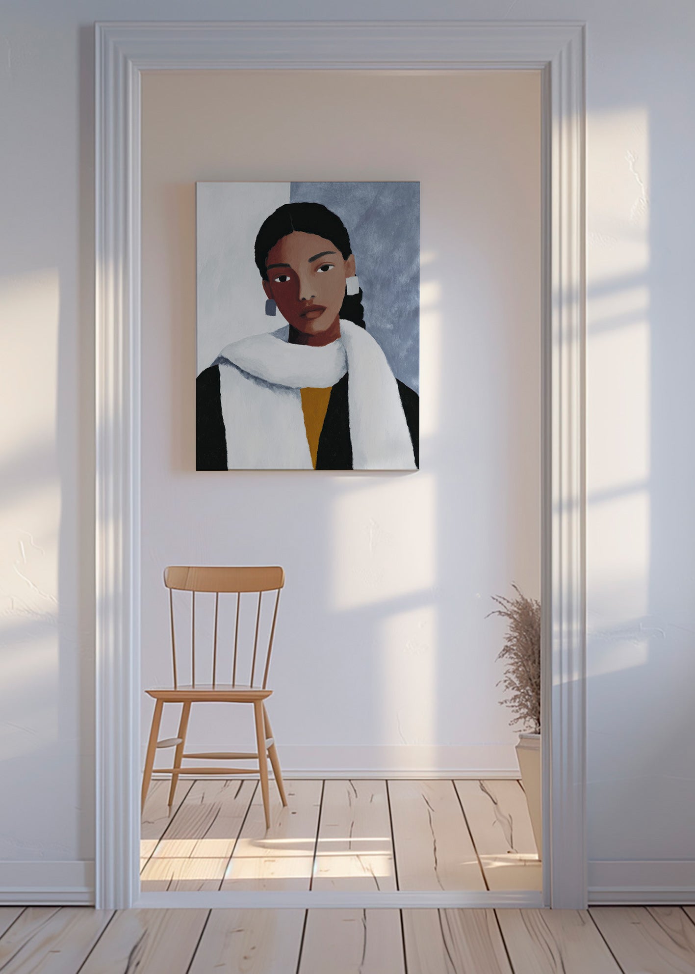 Illustration portræt af kvinde med hvidt tørklæde – Canvas