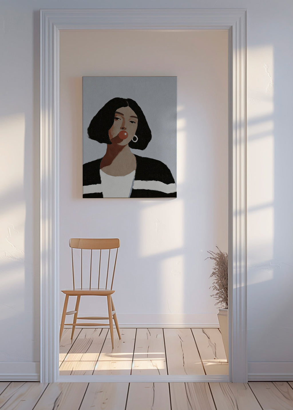 Illustration portræt med tyggegummibold – Canvas