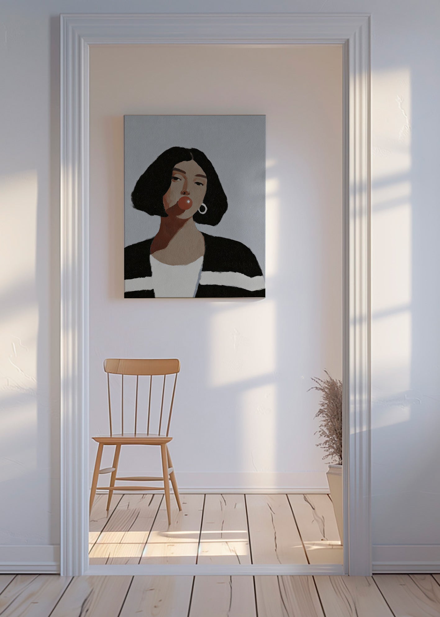 Illustration portræt med tyggegummibold – Canvas