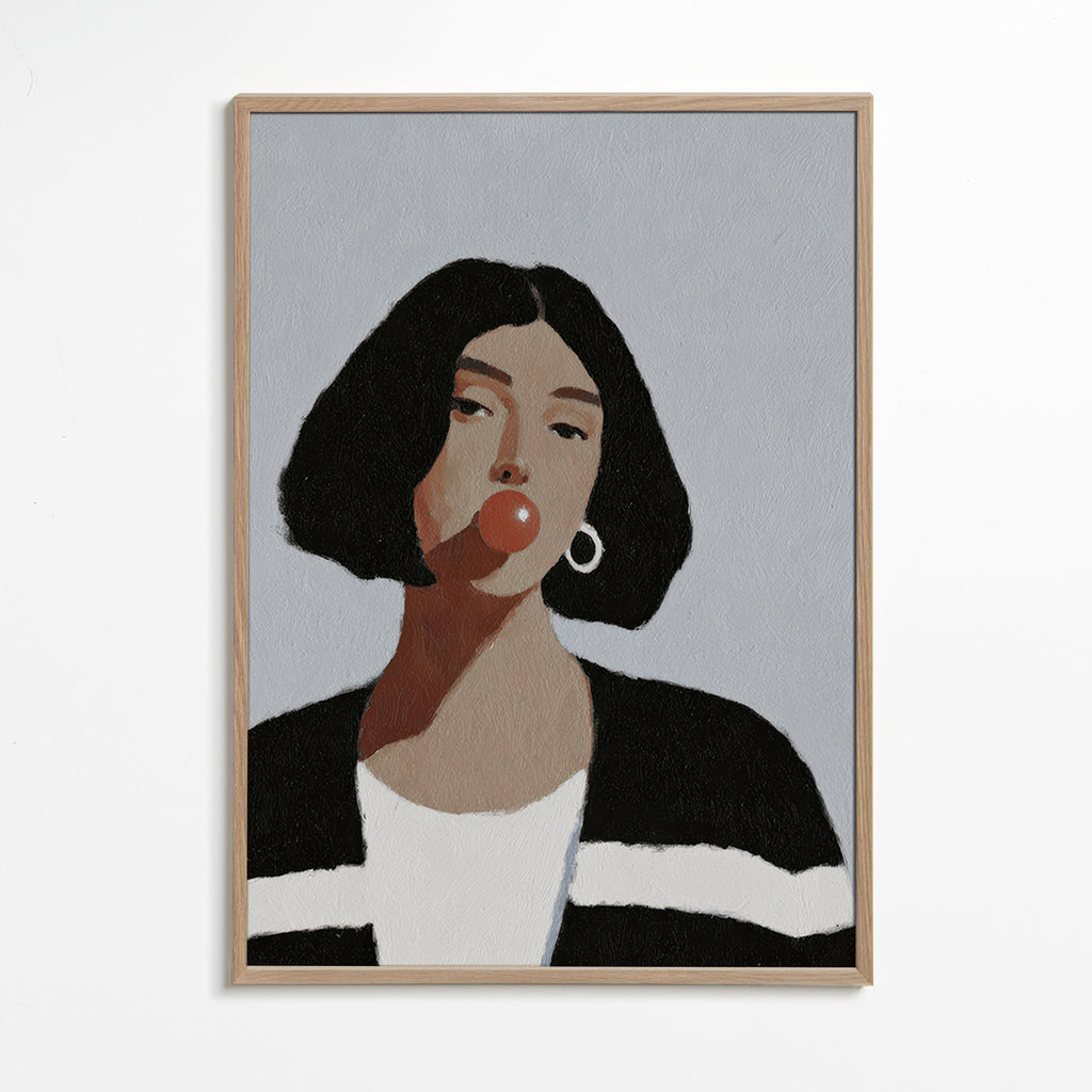 Illustration portræt med tyggegummibold – Oak Frame