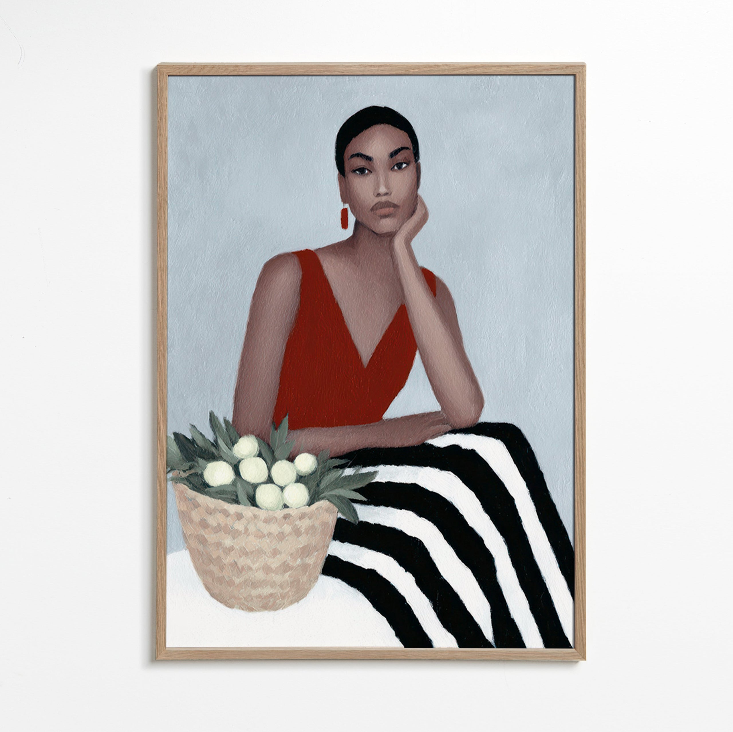 Illustration af kvinde i rød kjole – Oak Frame