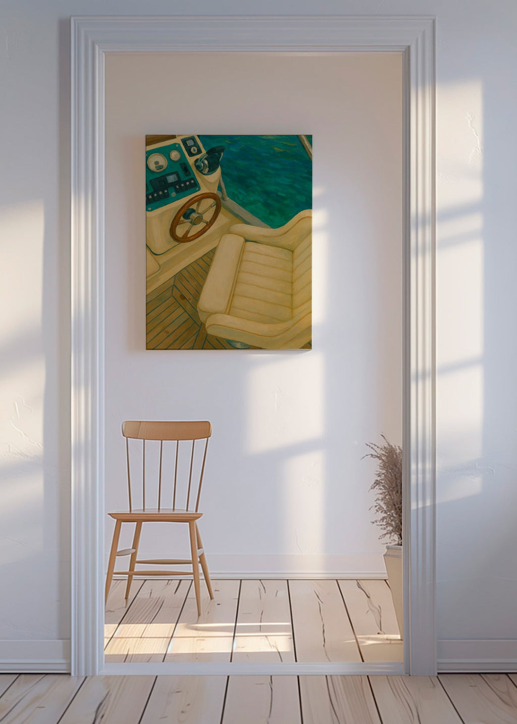 Landskabskunst med rat og turkis hav – Canvas