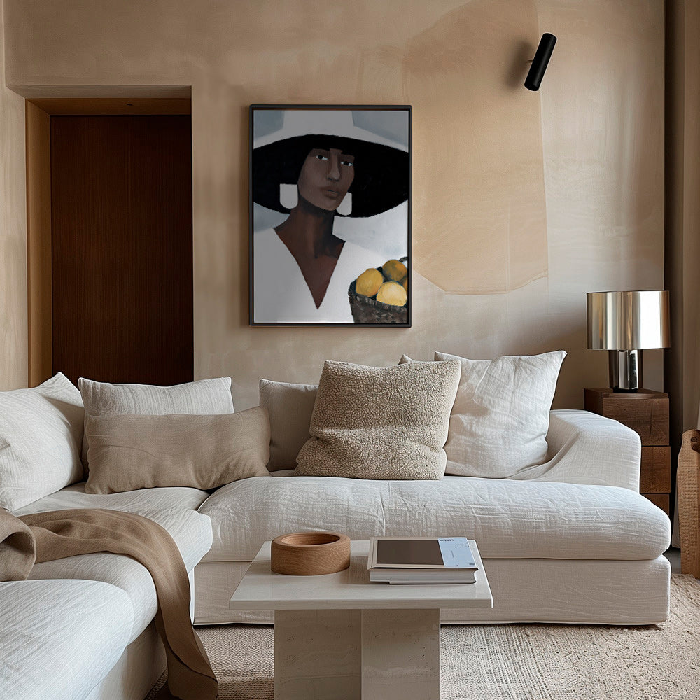 Køkkenkunst: kvinde med bred hat og citroner – Canvas1