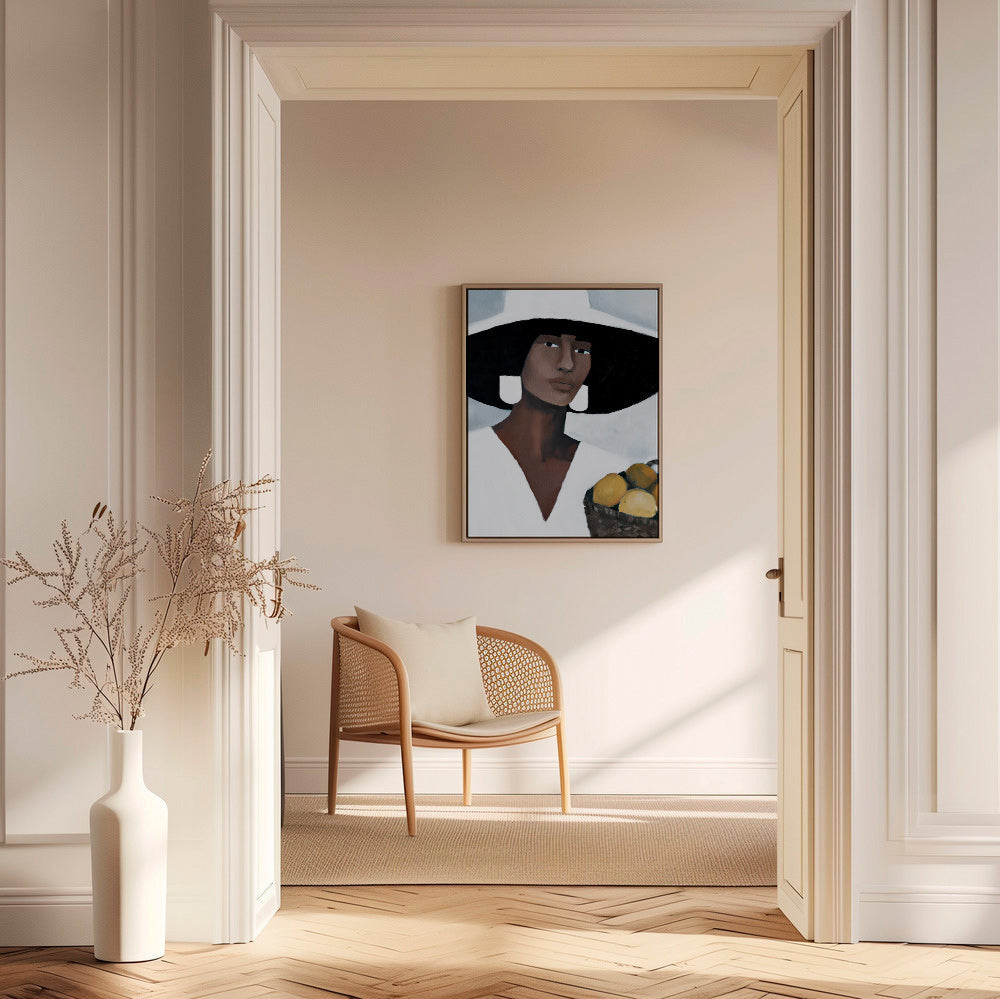 Køkkenkunst: kvinde med bred hat og citroner – Canvas2