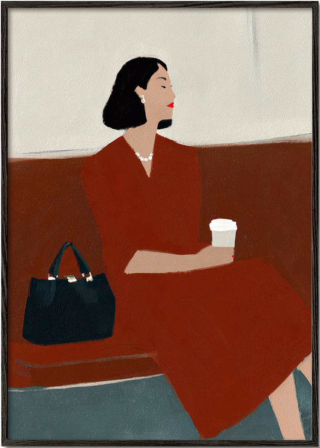 Køkkenkunst: kvinde med kaffe og taske – Black Frame