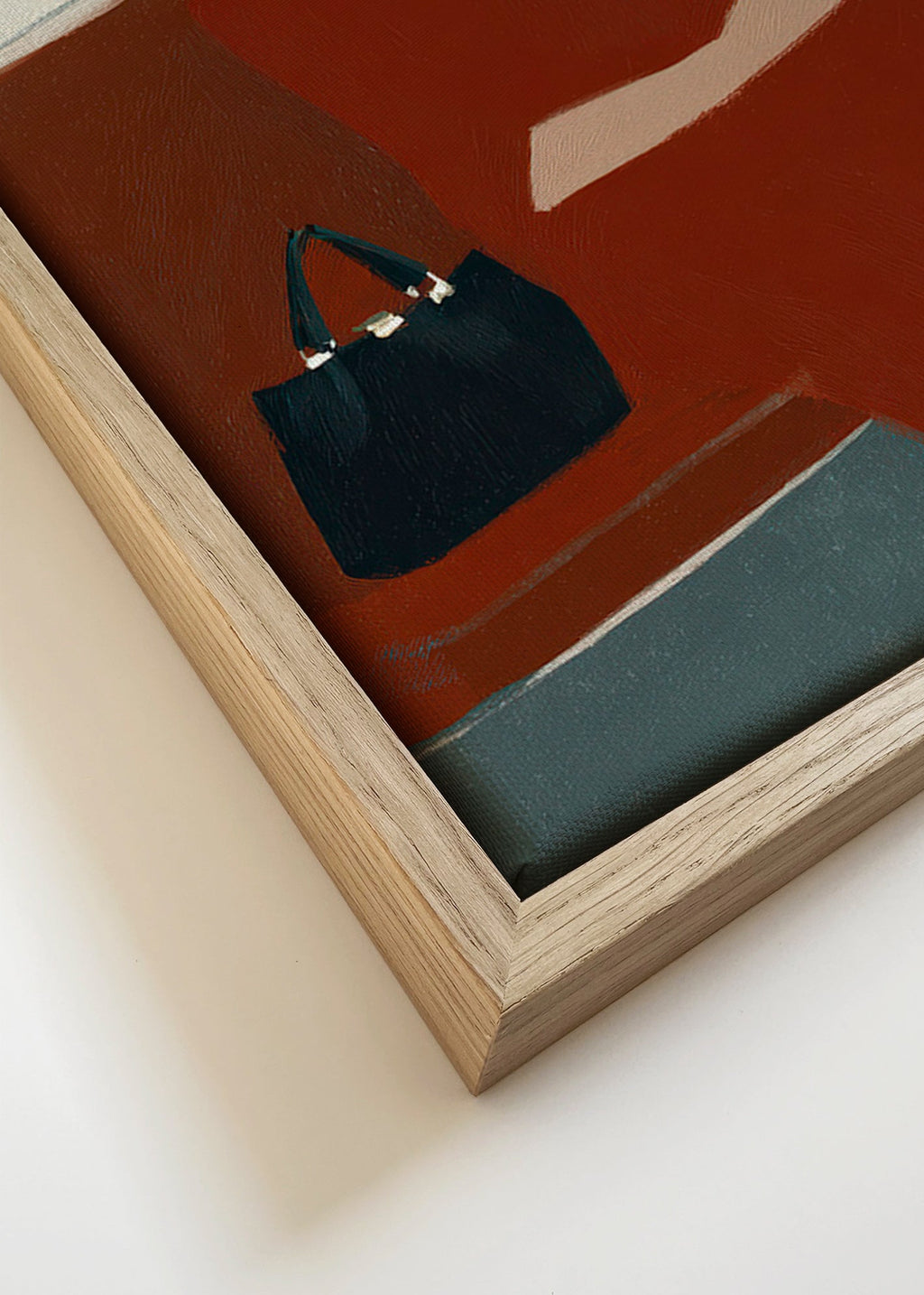 Køkkenkunst: kvinde med kaffe og taske – Canvas detail
