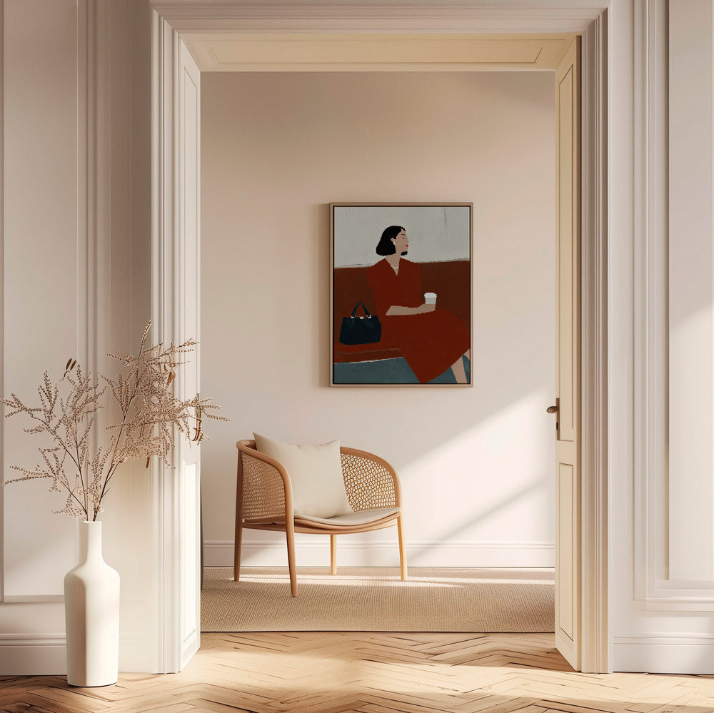 Køkkenkunst: kvinde med kaffe og taske – Canvas1