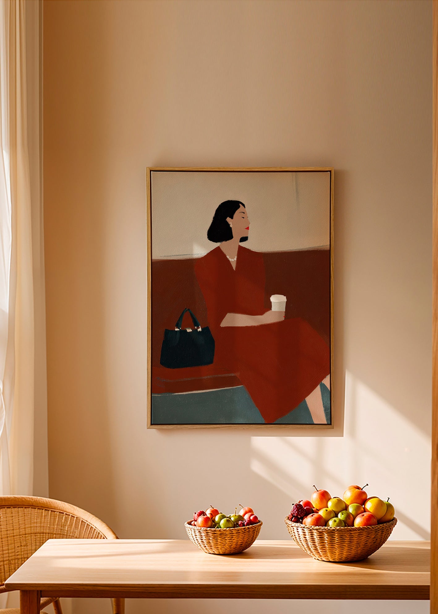 Køkkenkunst: kvinde med kaffe og taske – Canvas2