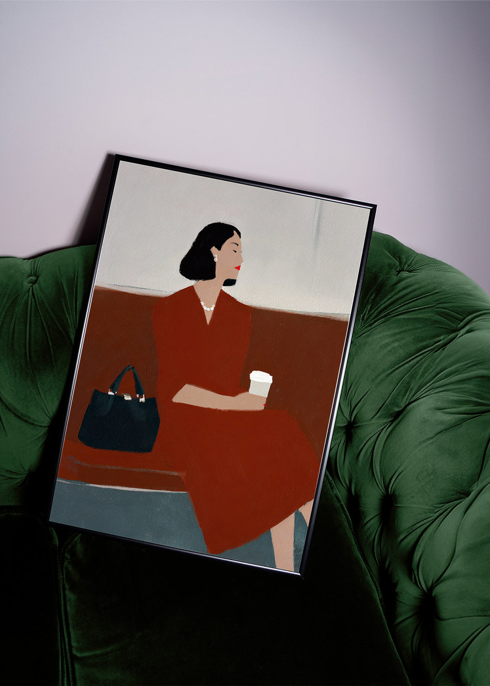 Køkkenkunst: kvinde med kaffe og taske – Product3