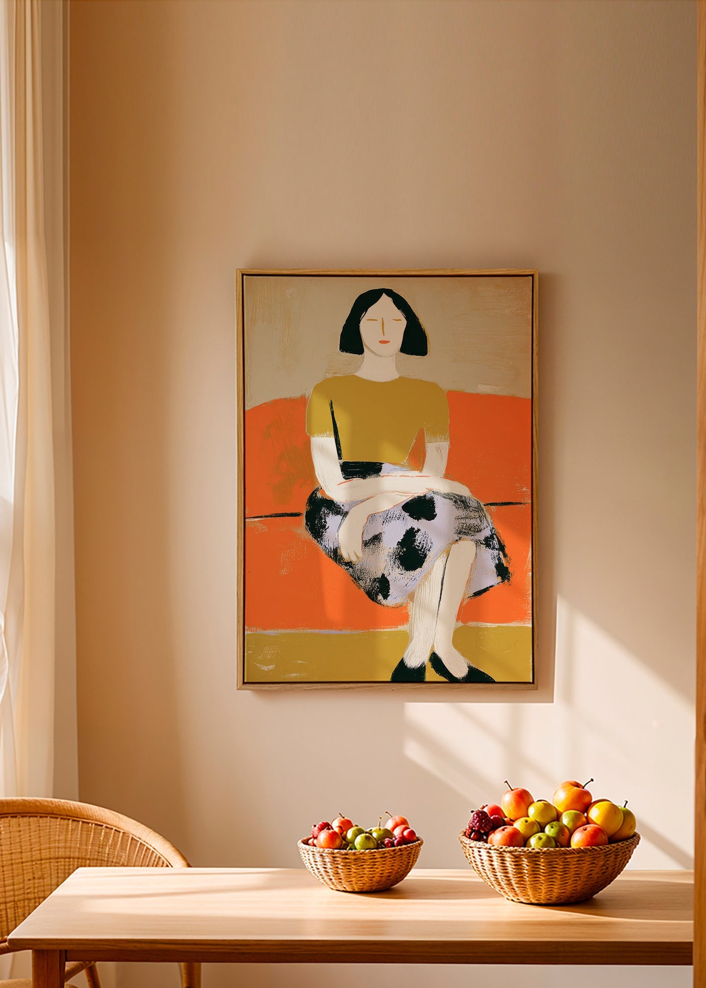 Illustration af kvinde på orange sofa – Canvas2