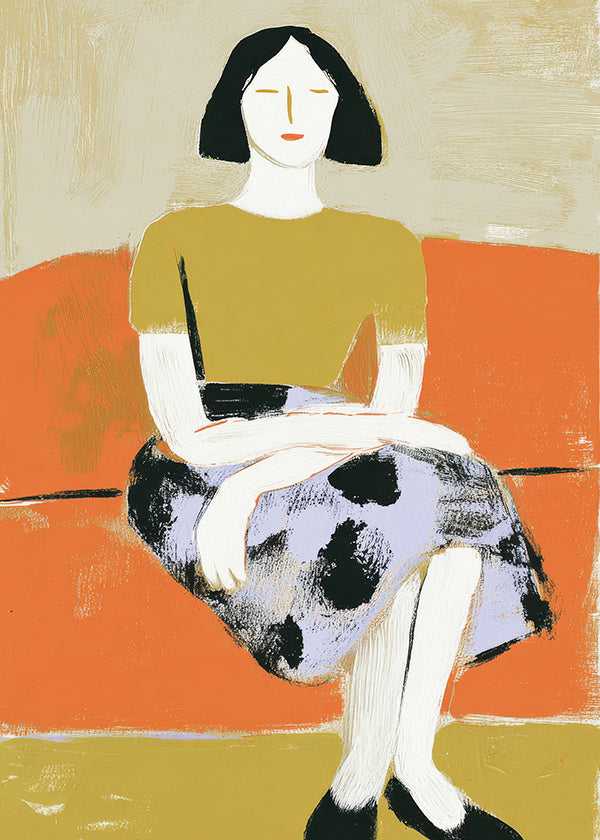 Illustration af kvinde på orange sofa