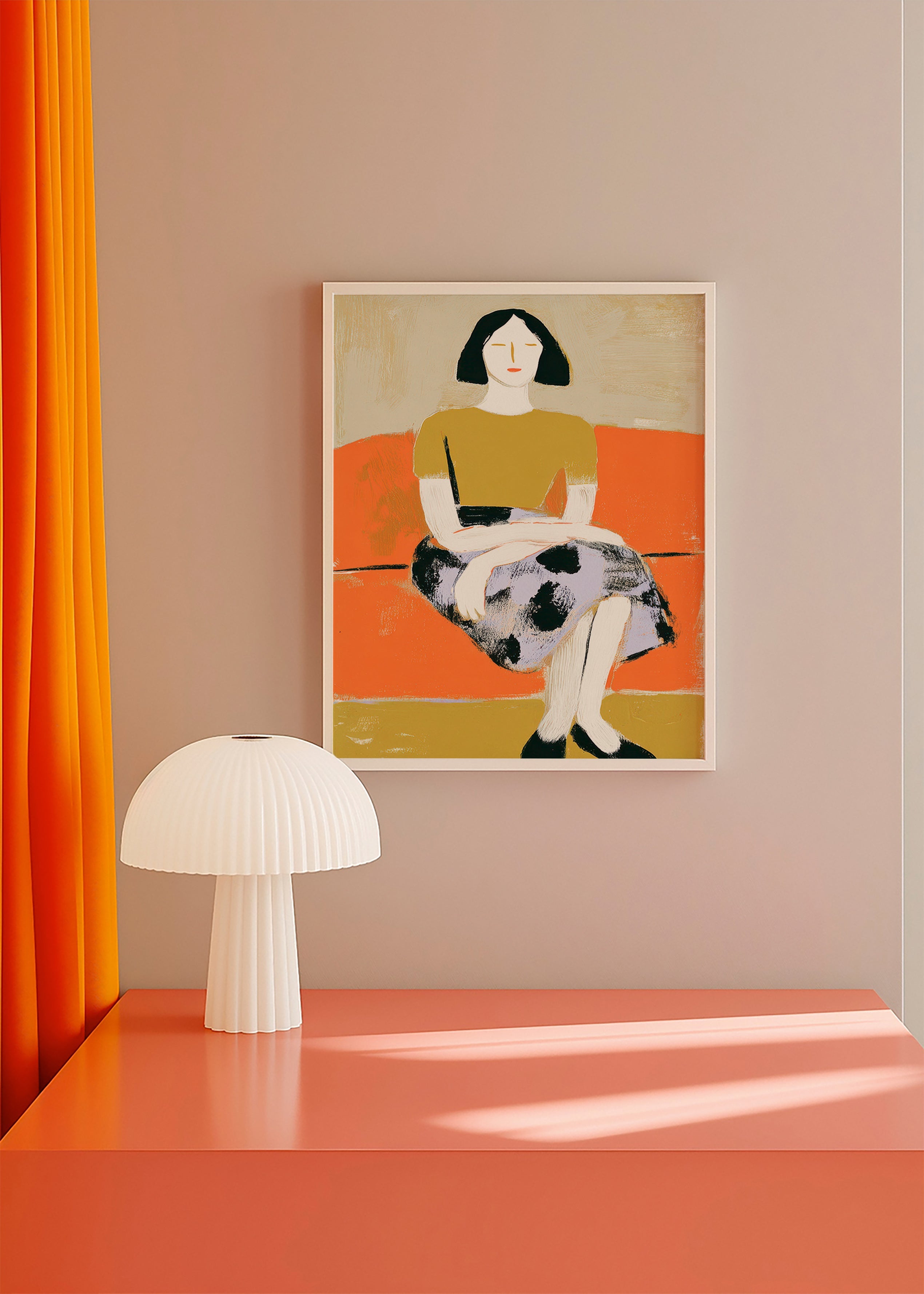Illustration af kvinde på orange sofa – Product3