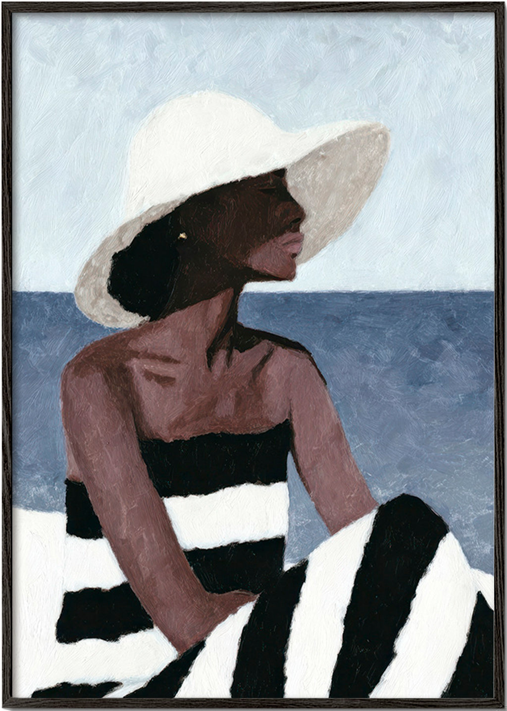 Landskabskunst med kvinde i hat – Black Frame