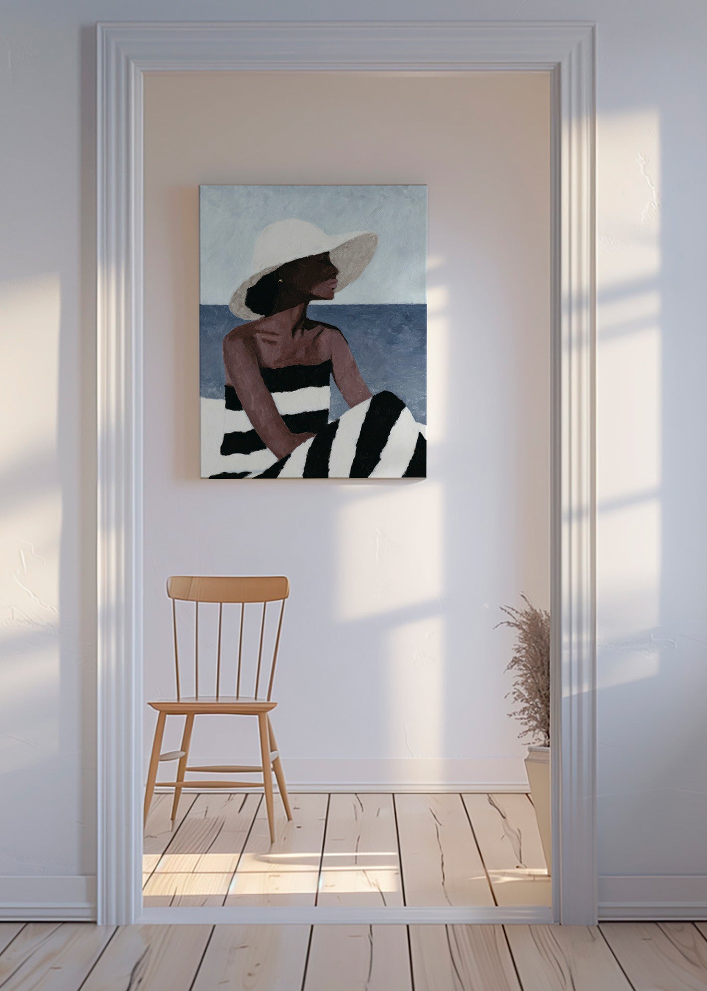 Landskabskunst med kvinde i hat – Canvas
