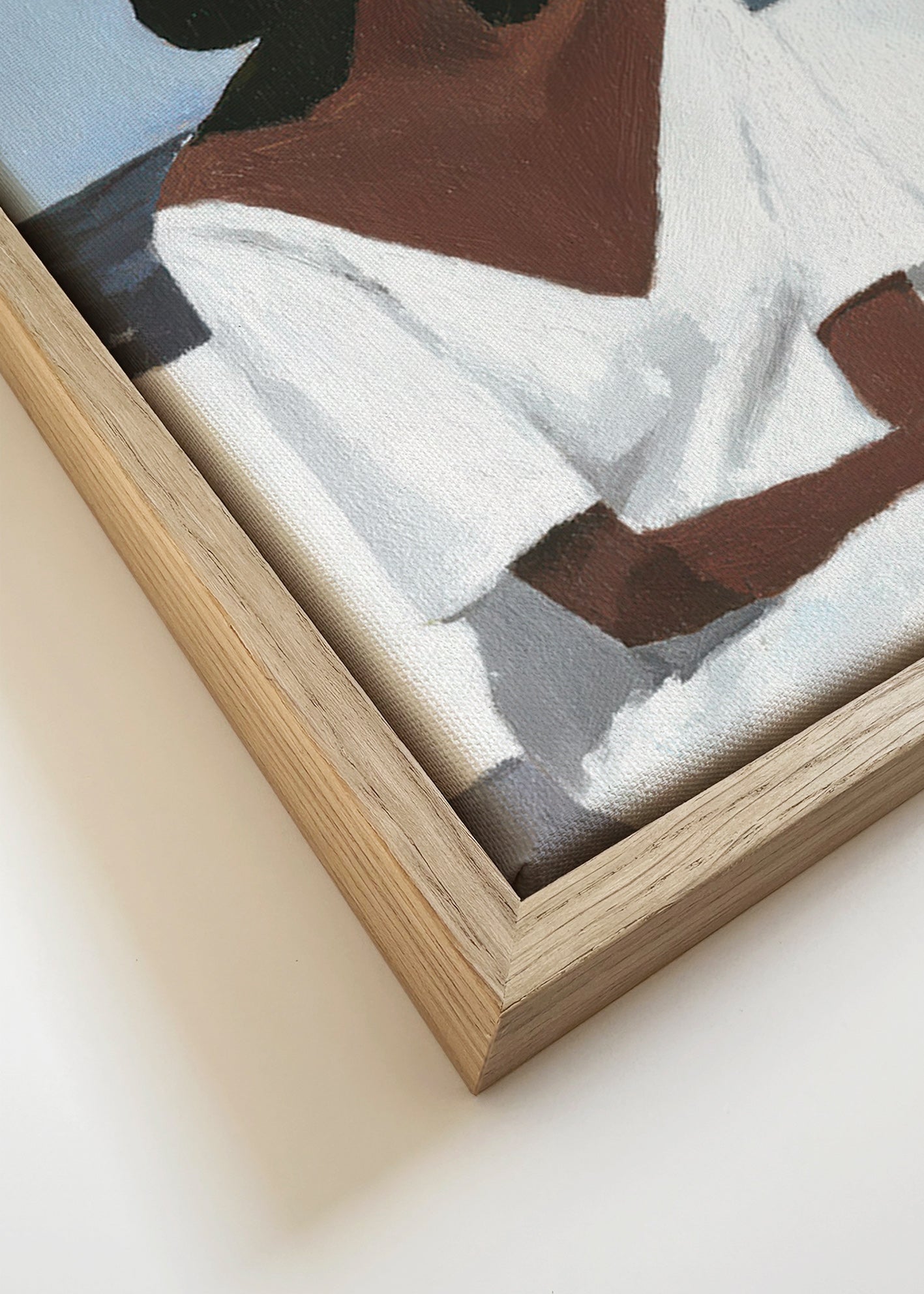 Landskabsmaleri med kvinde og hat – Canvas detail