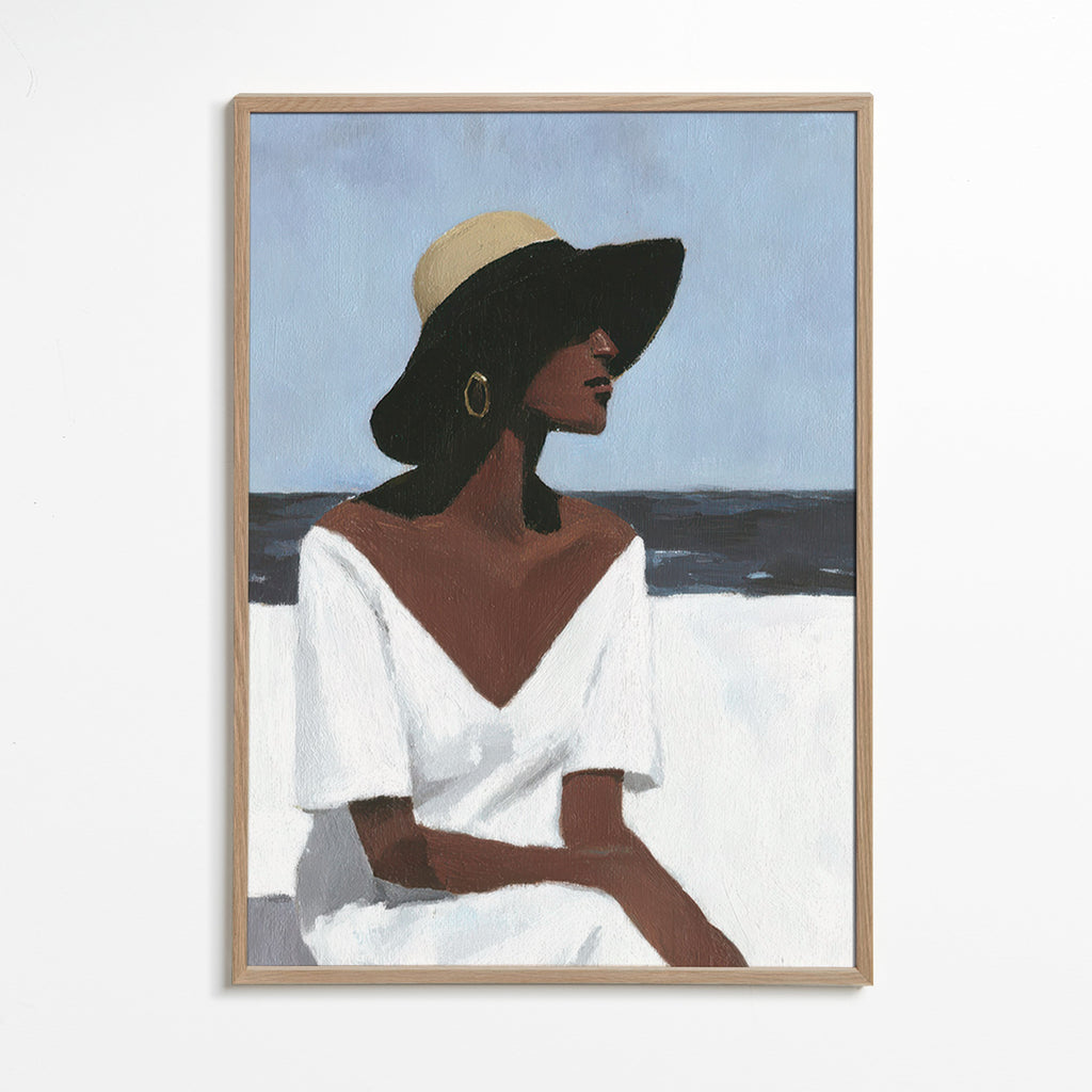 Landskabsmaleri med kvinde og hat – Oak Frame