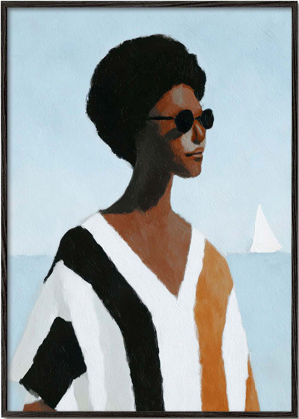 Illustration: figur ved sejlbåd – Black Frame