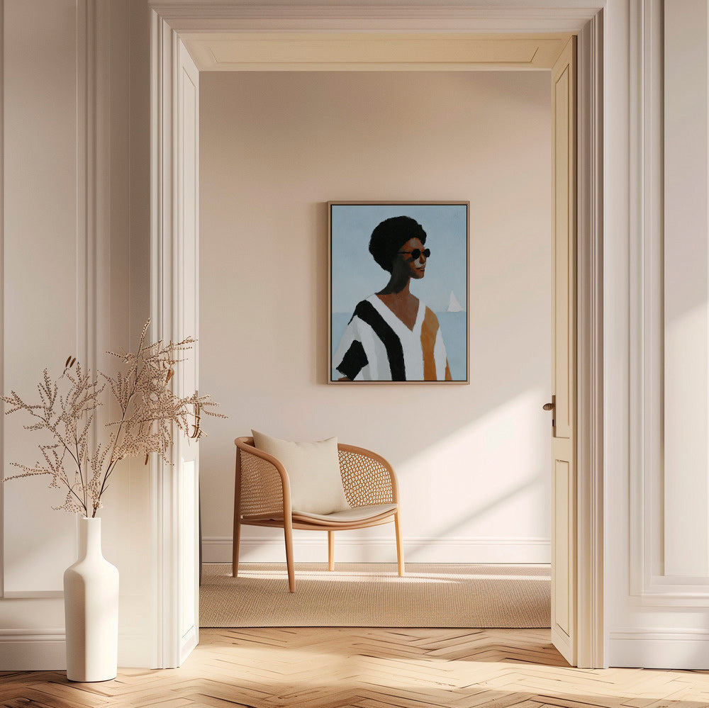 Illustration: figur ved sejlbåd – Canvas2