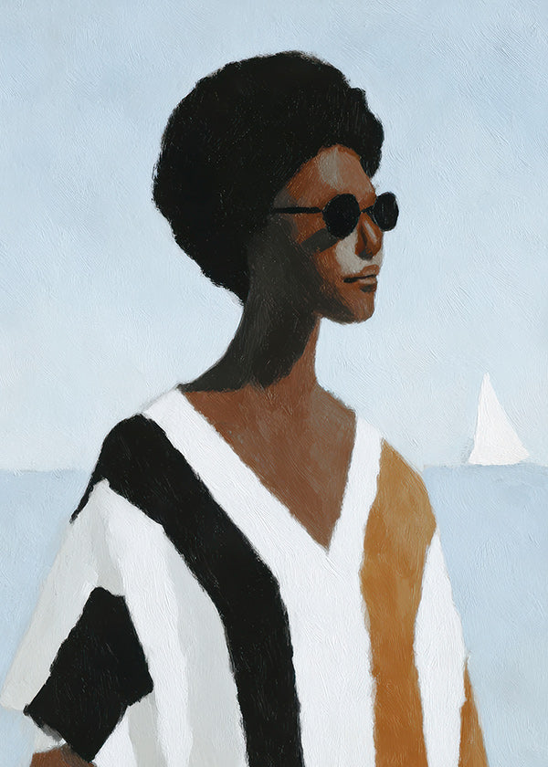 Illustration: figur ved sejlbåd