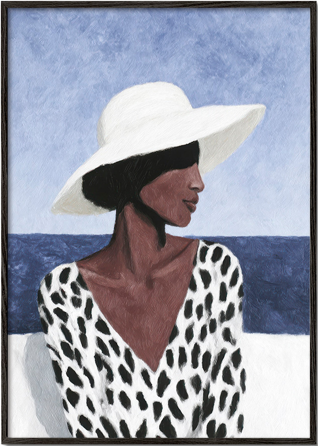 Illustration af kvinde med hat ved havet – Black Frame