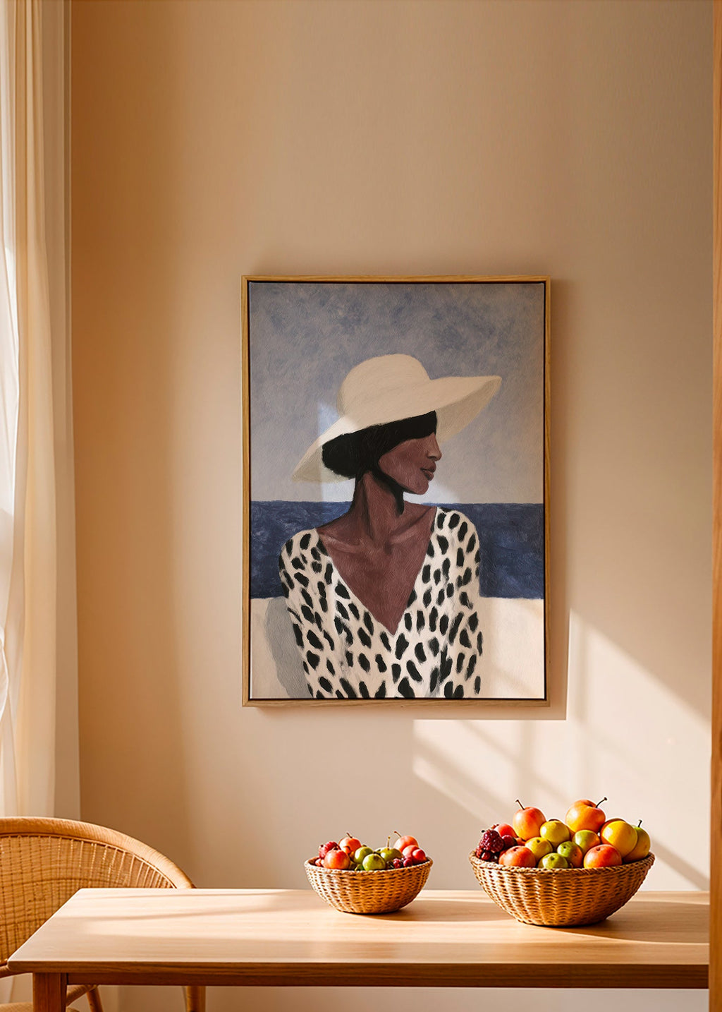 Illustration af kvinde med hat ved havet – Canvas1