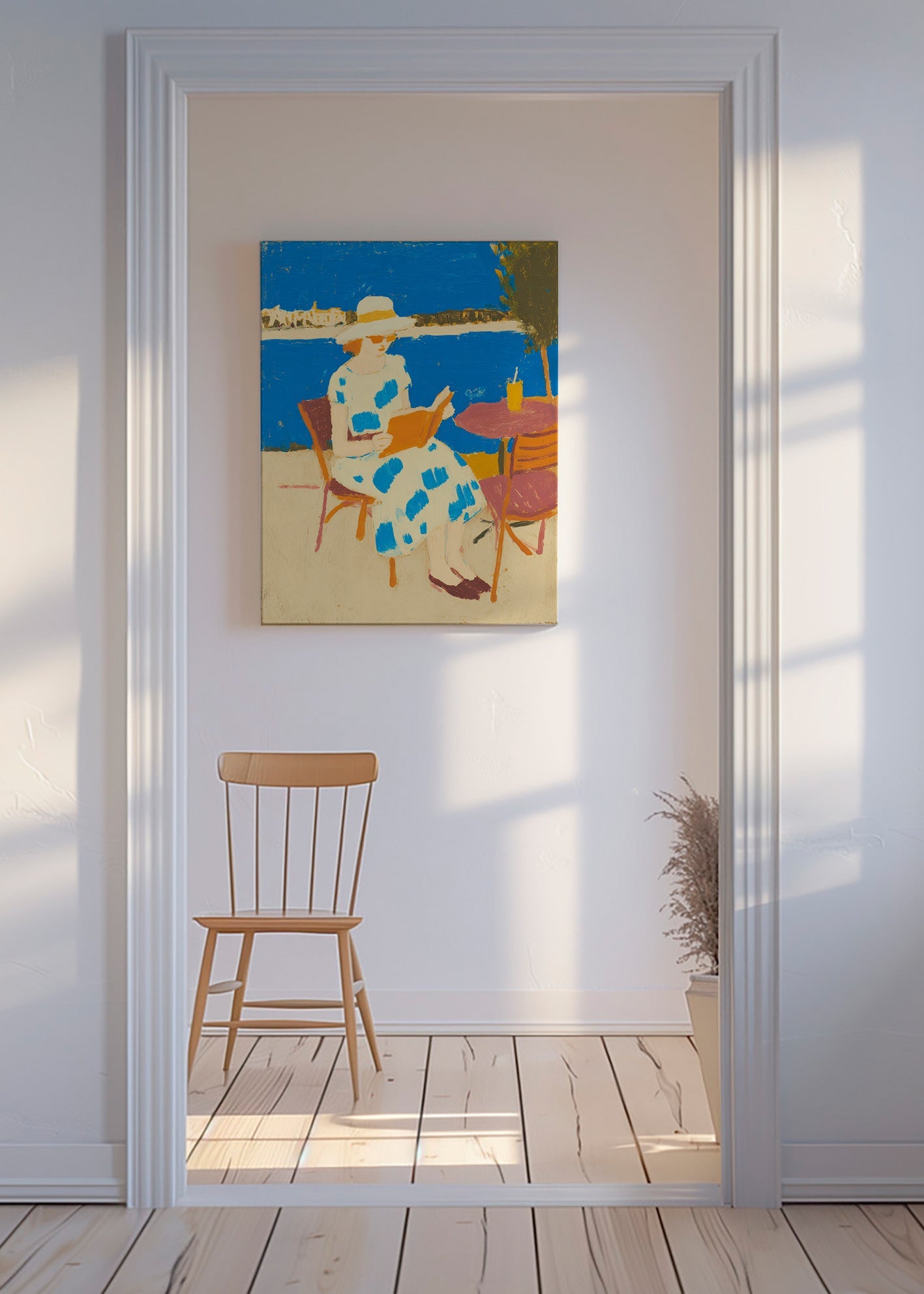 Illustration af læser ved havet – Canvas