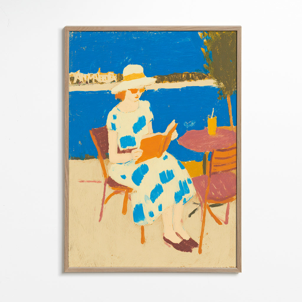 Illustration af læser ved havet – Oak Frame