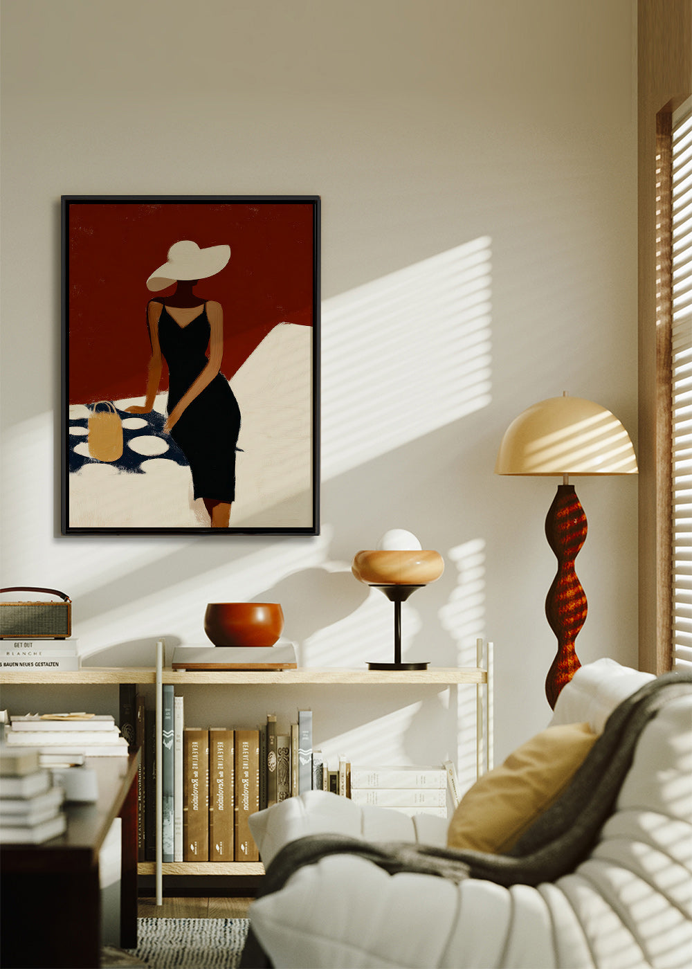 Elegant illustration af figur i sort kjole – Canvas1