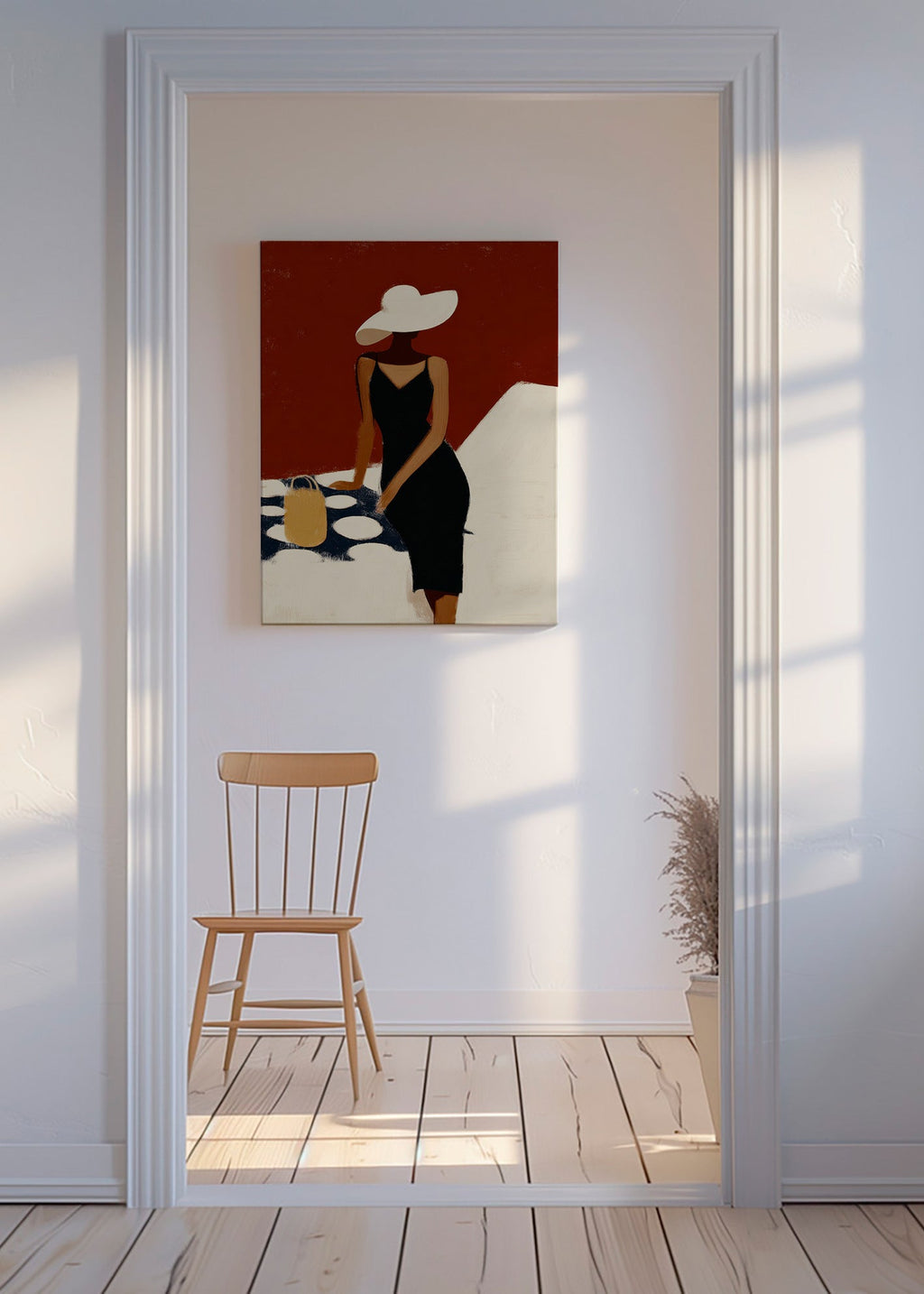 Elegant illustration af figur i sort kjole – Canvas
