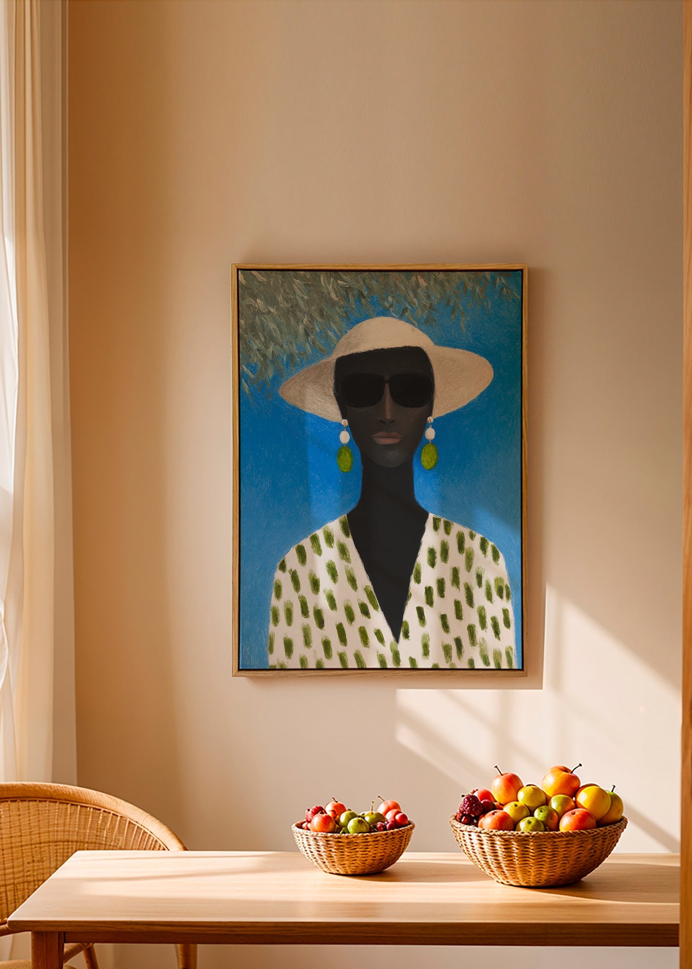 Illustration af kvinde med hat og grønt mønster – Canvas1