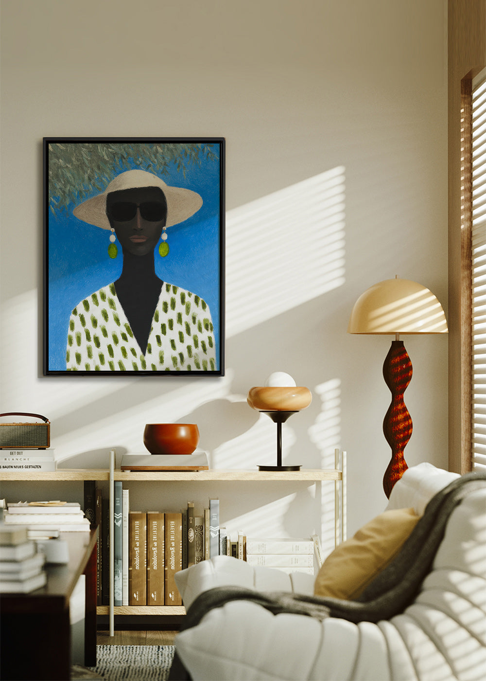 Illustration af kvinde med hat og grønt mønster – Canvas2