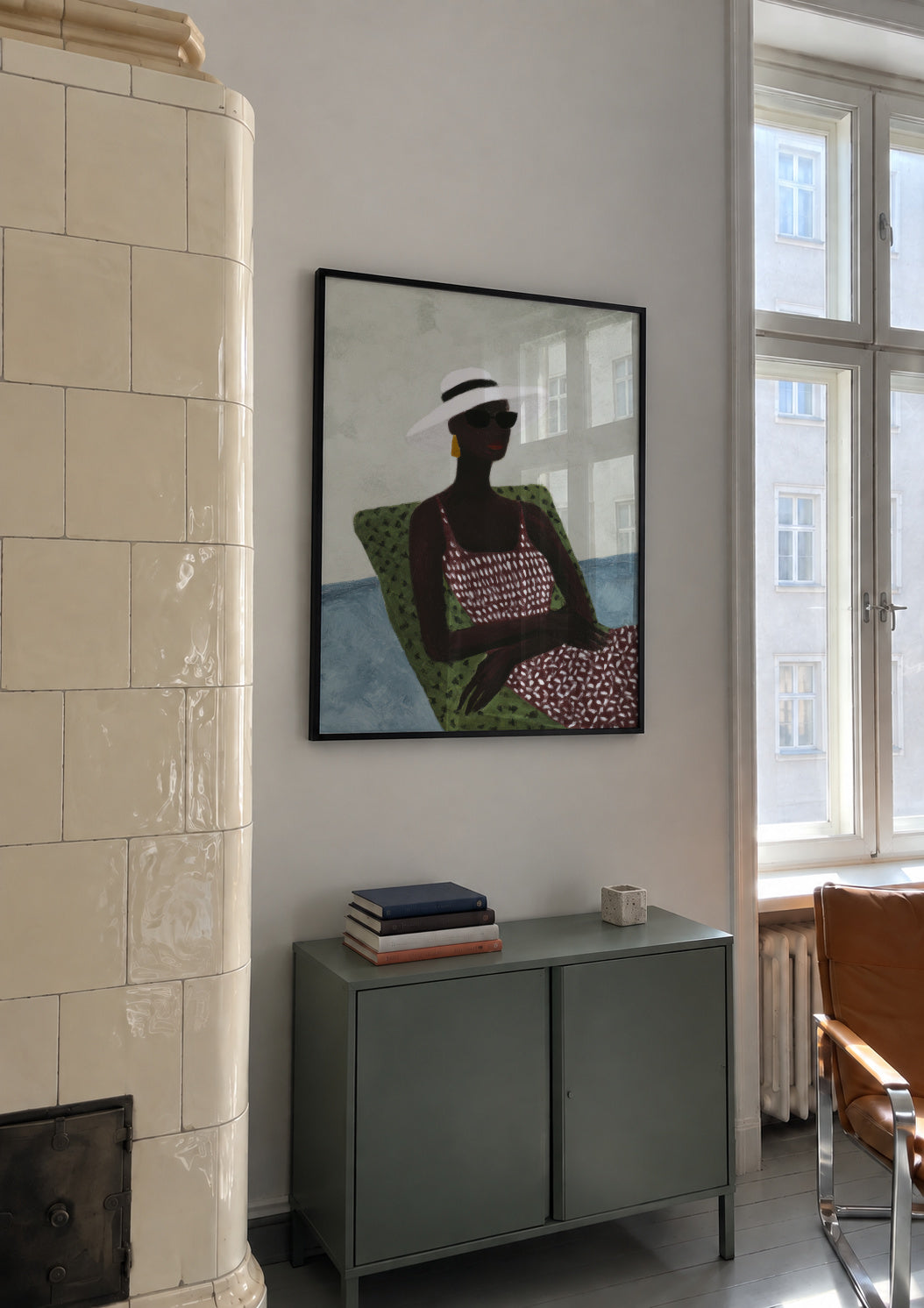 Sunbathing in Pink - Framed poster in an interior