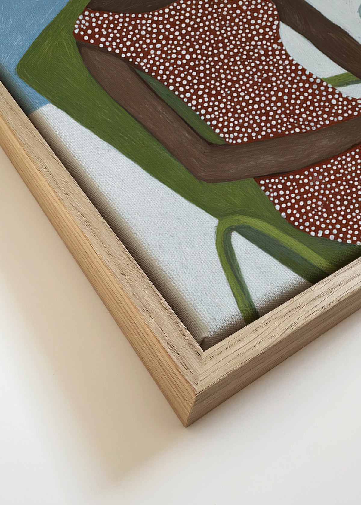 Illustration af kvinde med solhat og grøn stol – Canvas detail