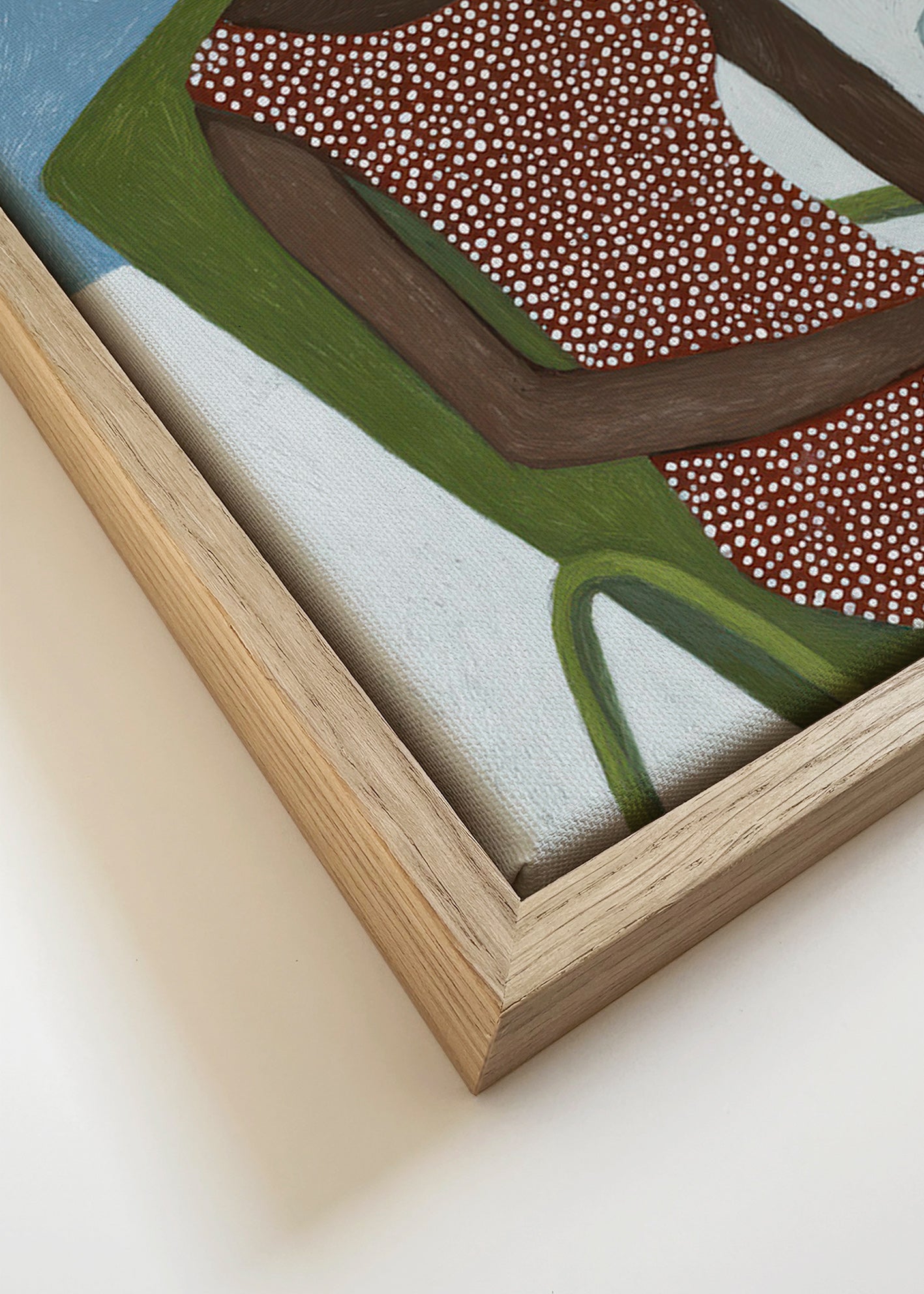 Illustration af kvinde med solhat og grøn stol – Canvas detail
