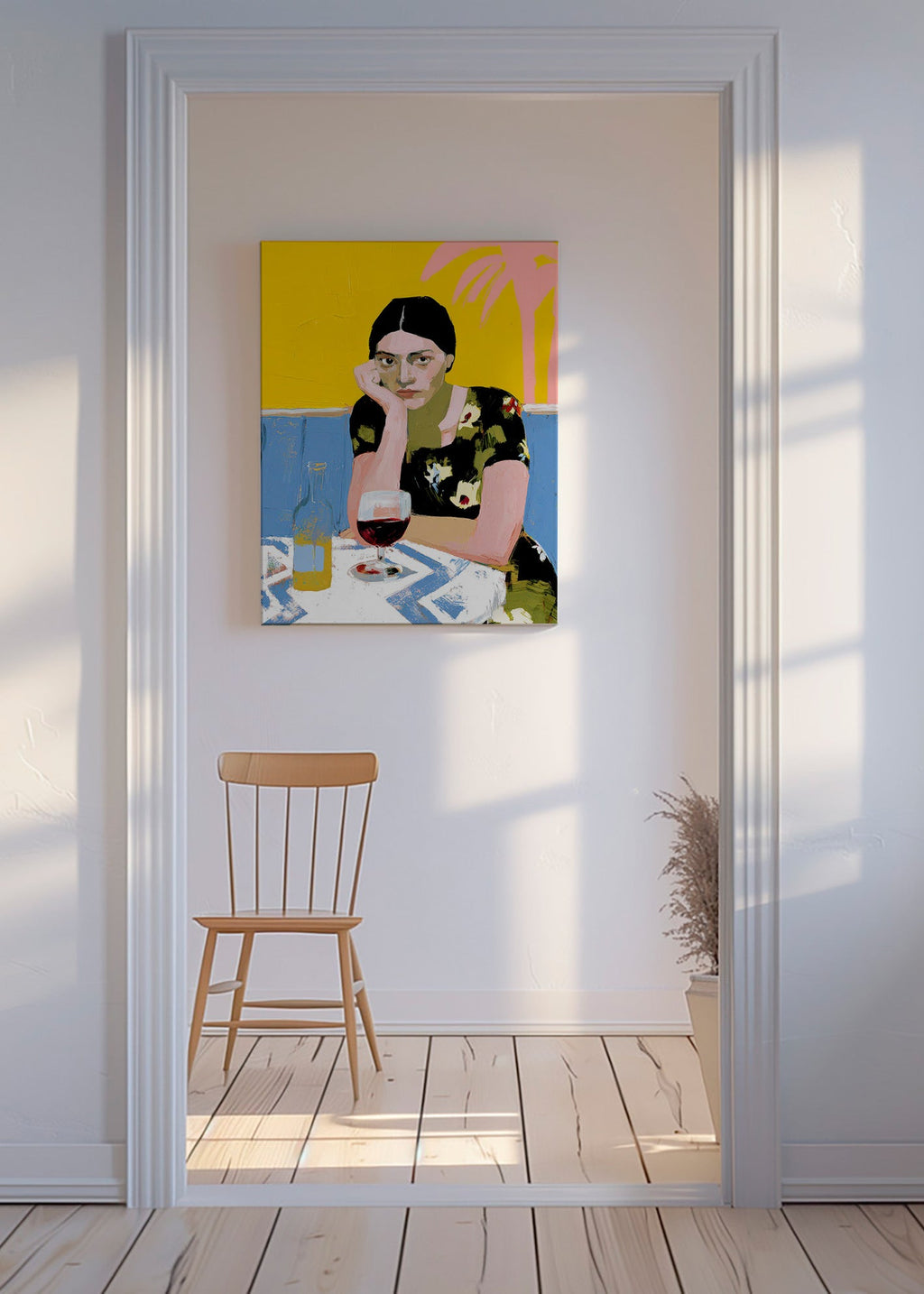 Køkkenkunst: kvinde med cocktail ved bordet – Canvas
