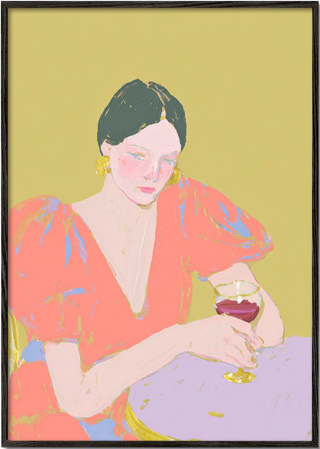 Køkkenkunst: kvinde med glas i pastelfarver – Black Frame