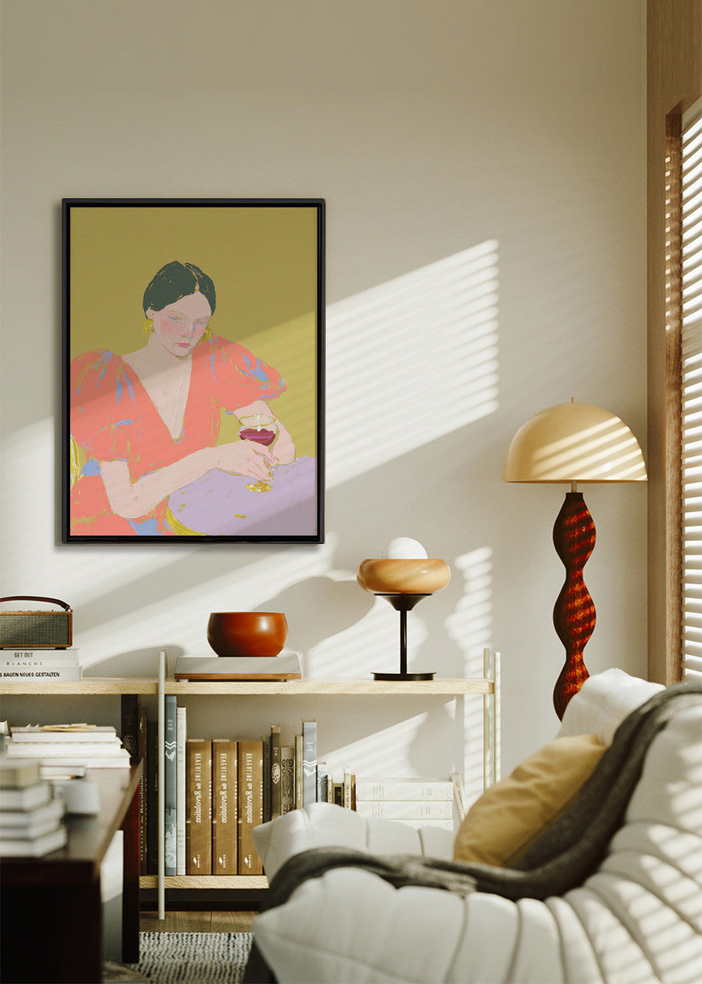 Køkkenkunst: kvinde med glas i pastelfarver – Canvas1