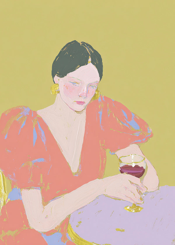 Køkkenkunst: kvinde med glas i pastelfarver