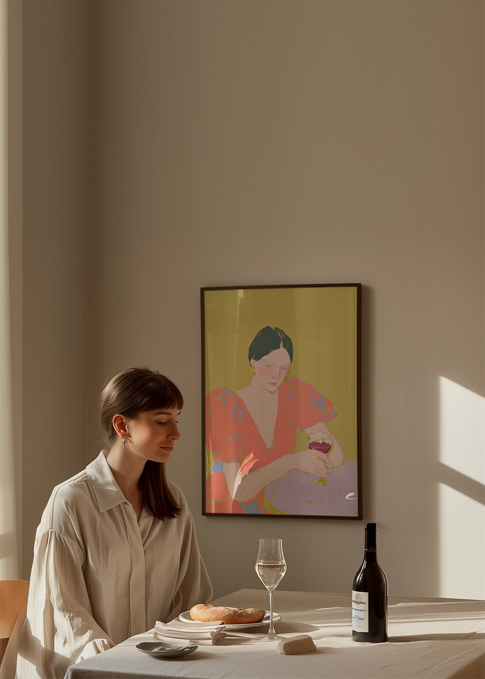 Køkkenkunst: kvinde med glas i pastelfarver – Product1