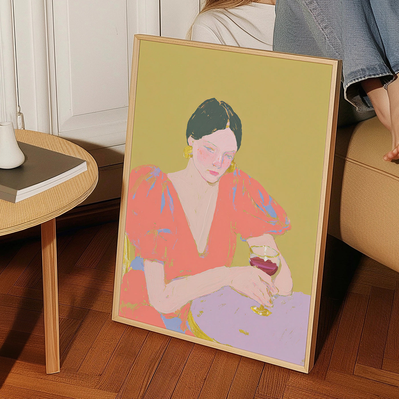 Køkkenkunst: kvinde med glas i pastelfarver – Product3