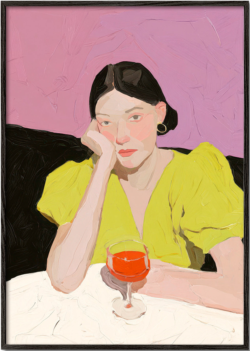 Illustration portræt kvinde med glas – Black Frame