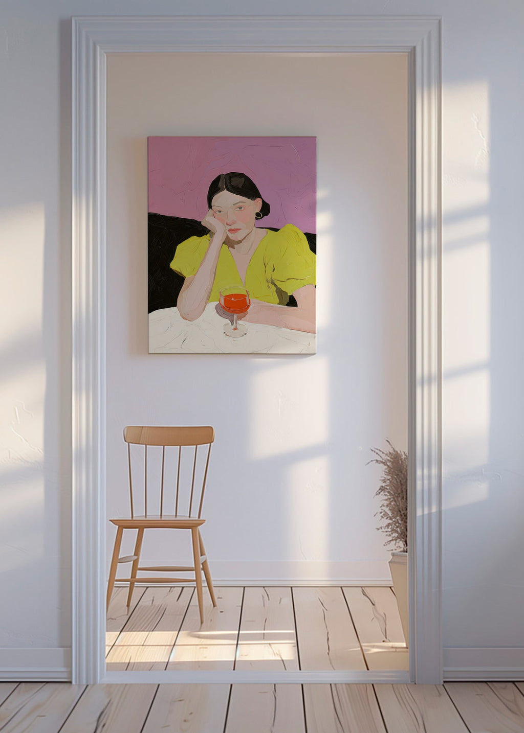 Illustration portræt kvinde med glas – Canvas