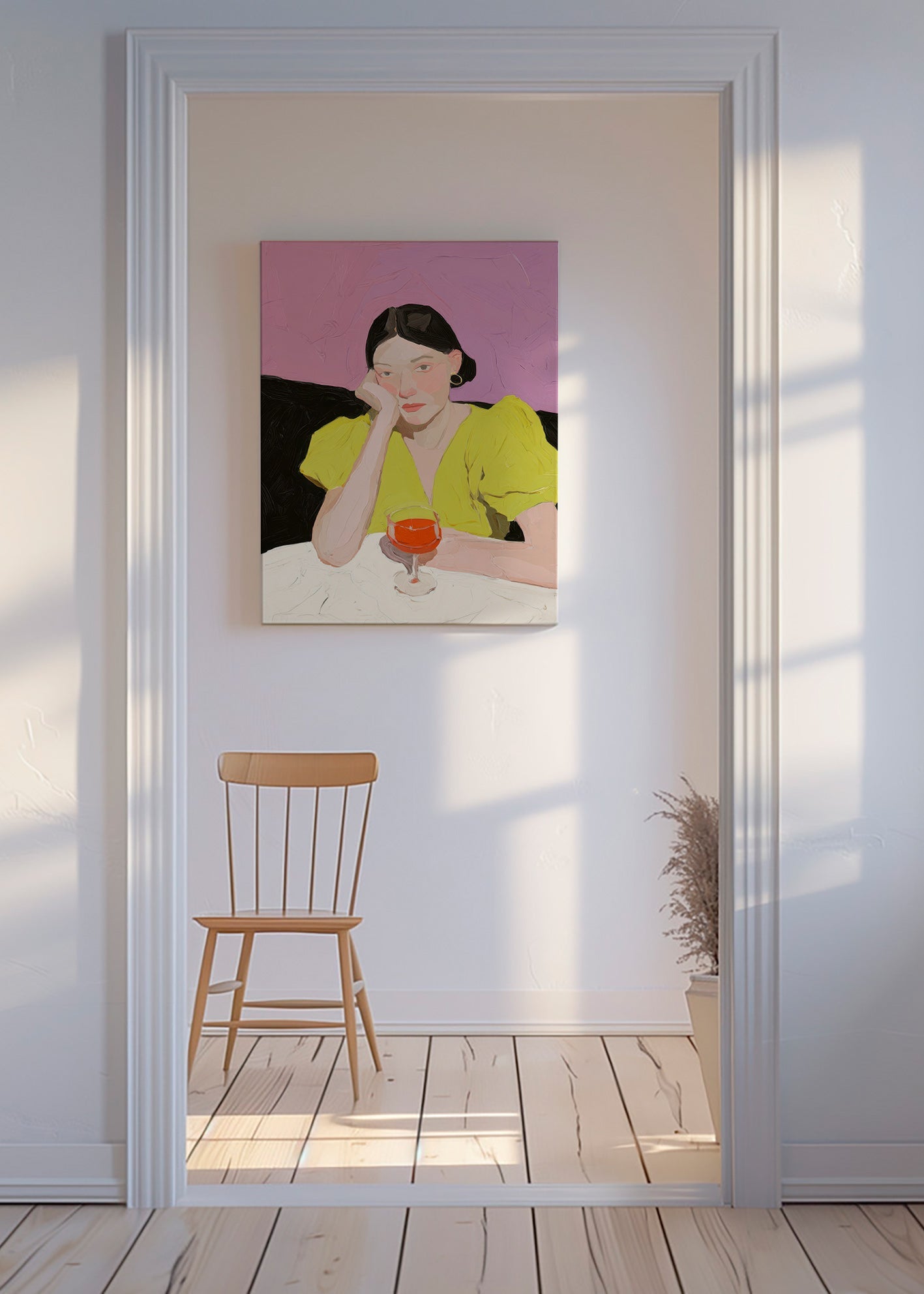 Illustration portræt kvinde med glas – Canvas