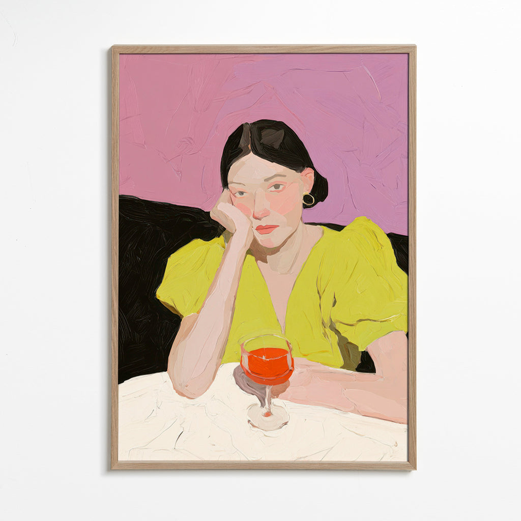 Illustration portræt kvinde med glas – Oak Frame