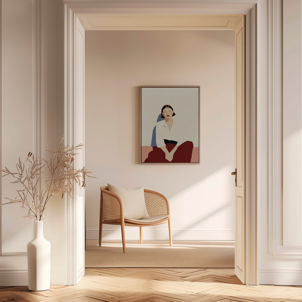 Minimalistisk siddende figur, rolig gestus – Canvas1
