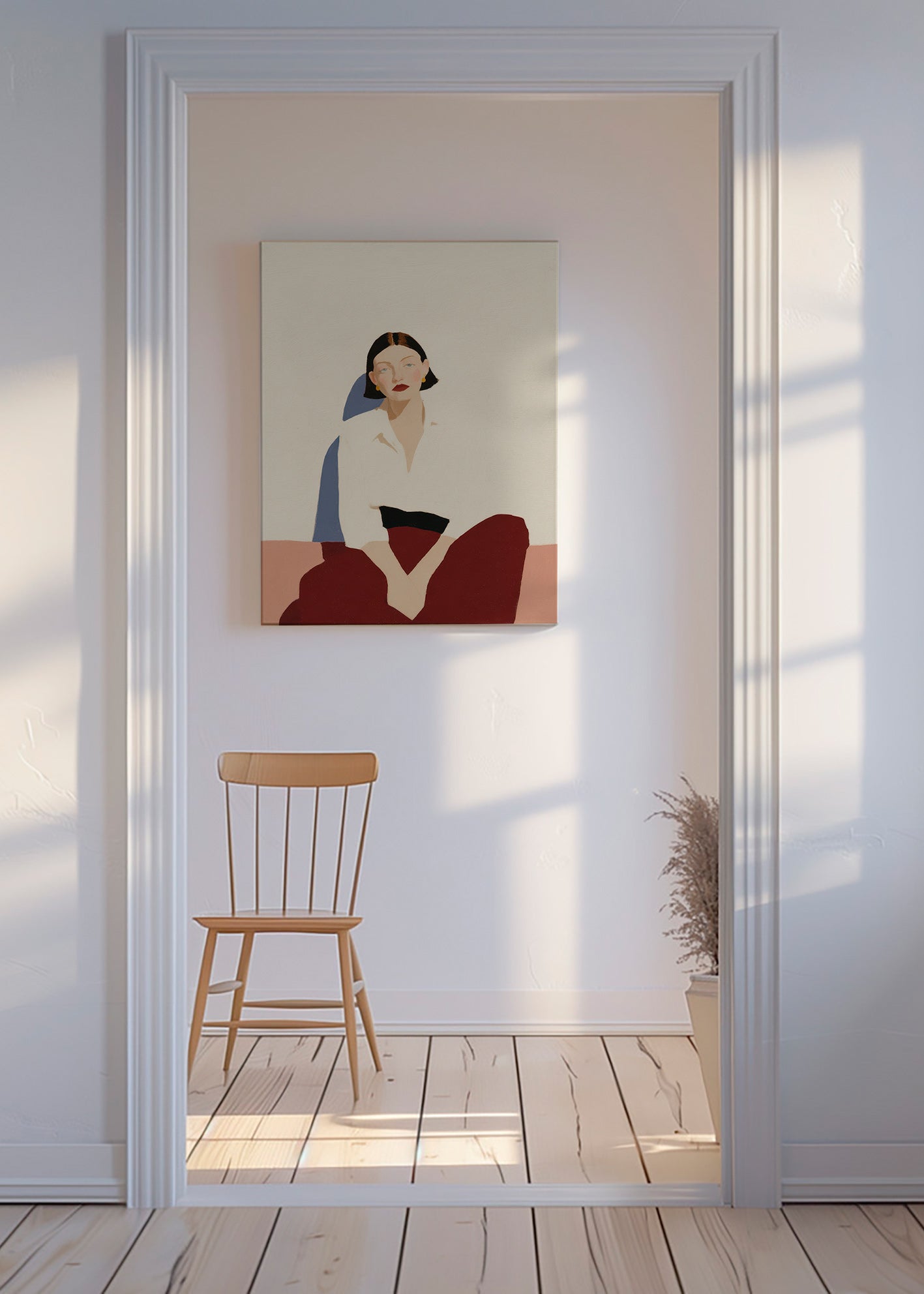 Minimalistisk siddende figur, rolig gestus – Canvas