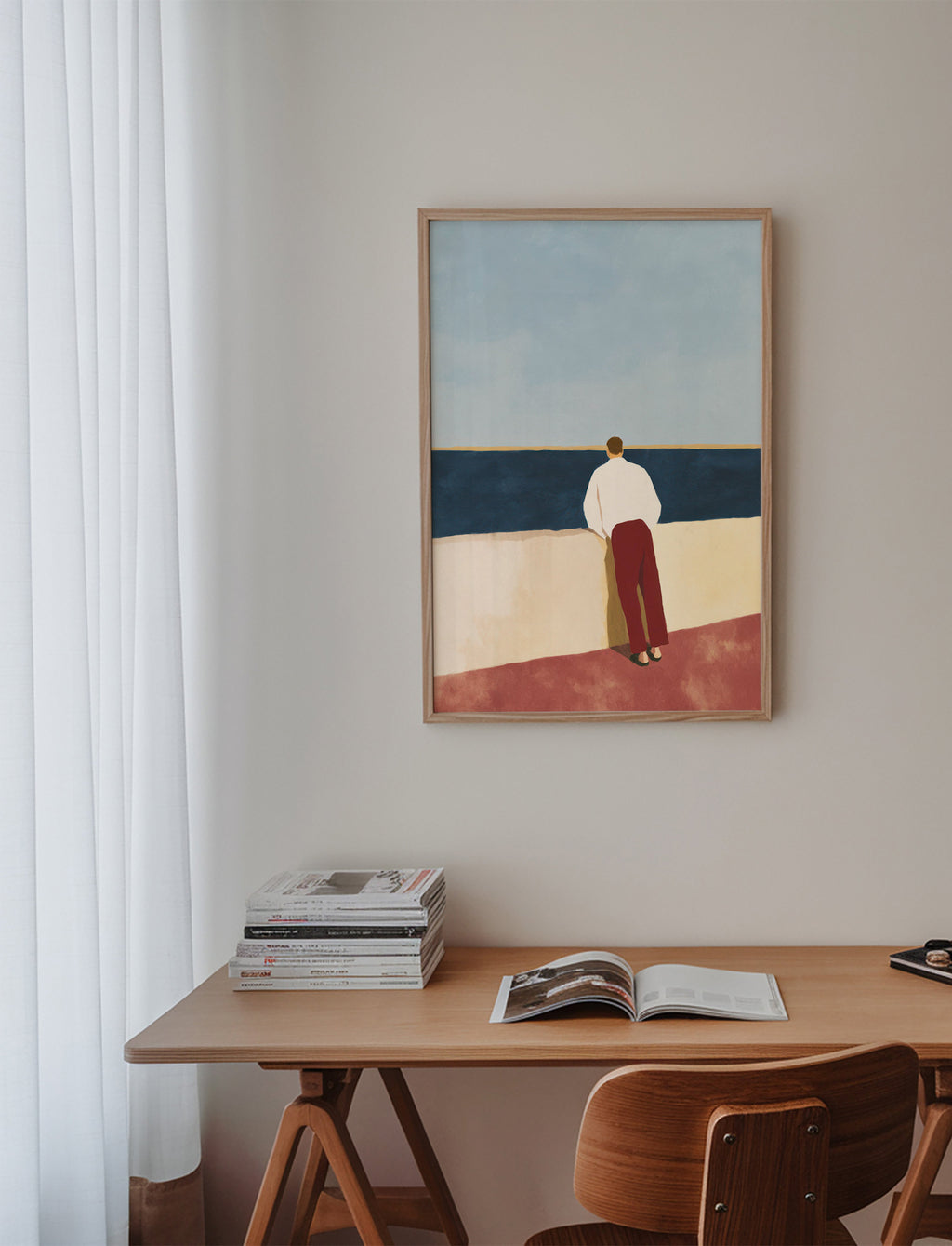 Landskabsbillede med figur, der kigger på havet – Product2