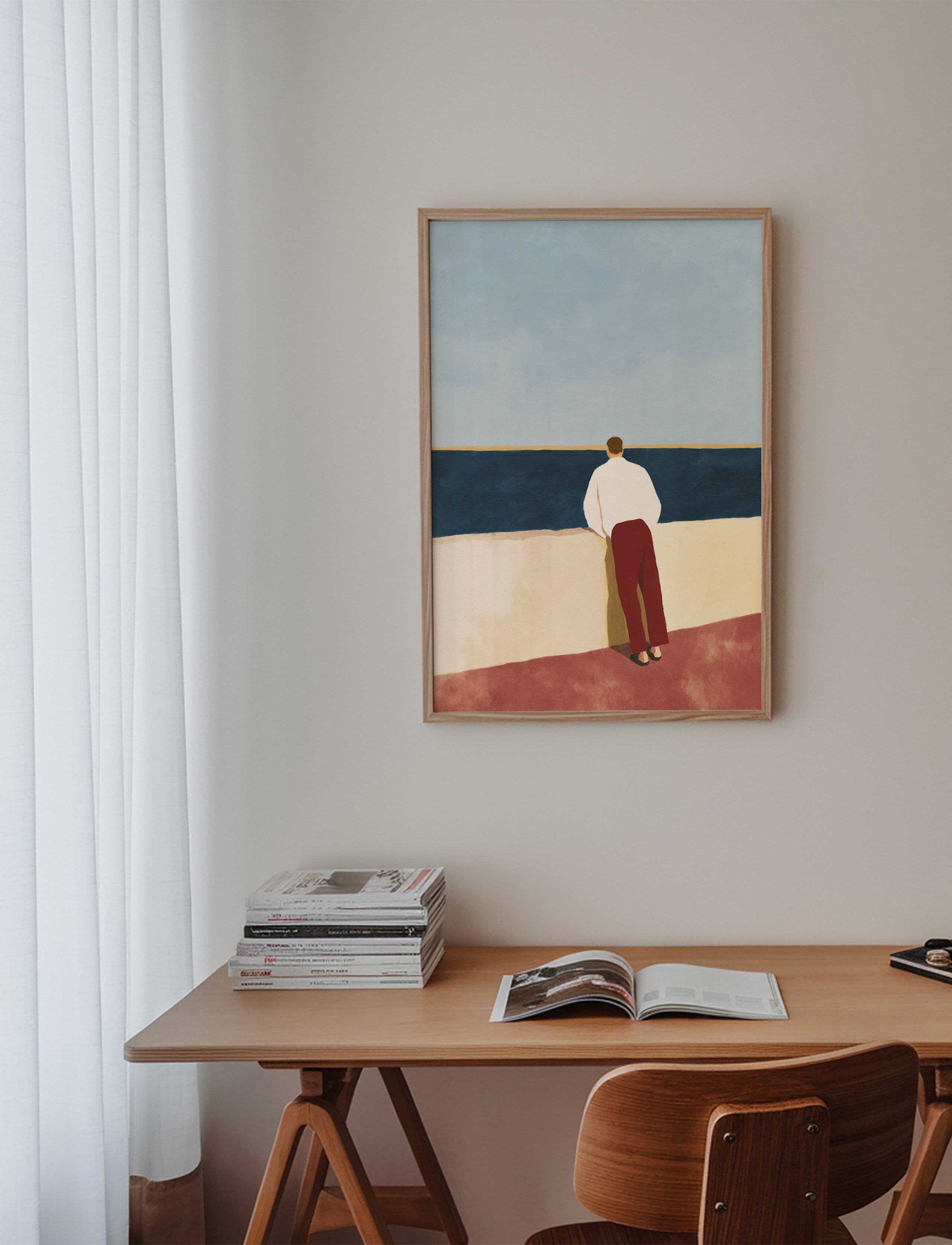 Landskabsbillede med figur, der kigger på havet – Product2