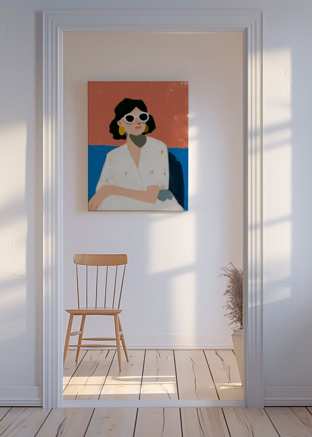 Illustration af kvinde med hvide briller – Canvas