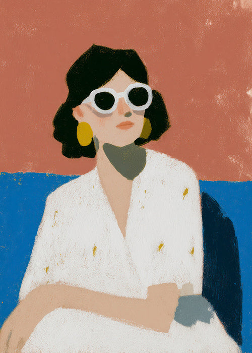 Illustration af kvinde med hvide briller